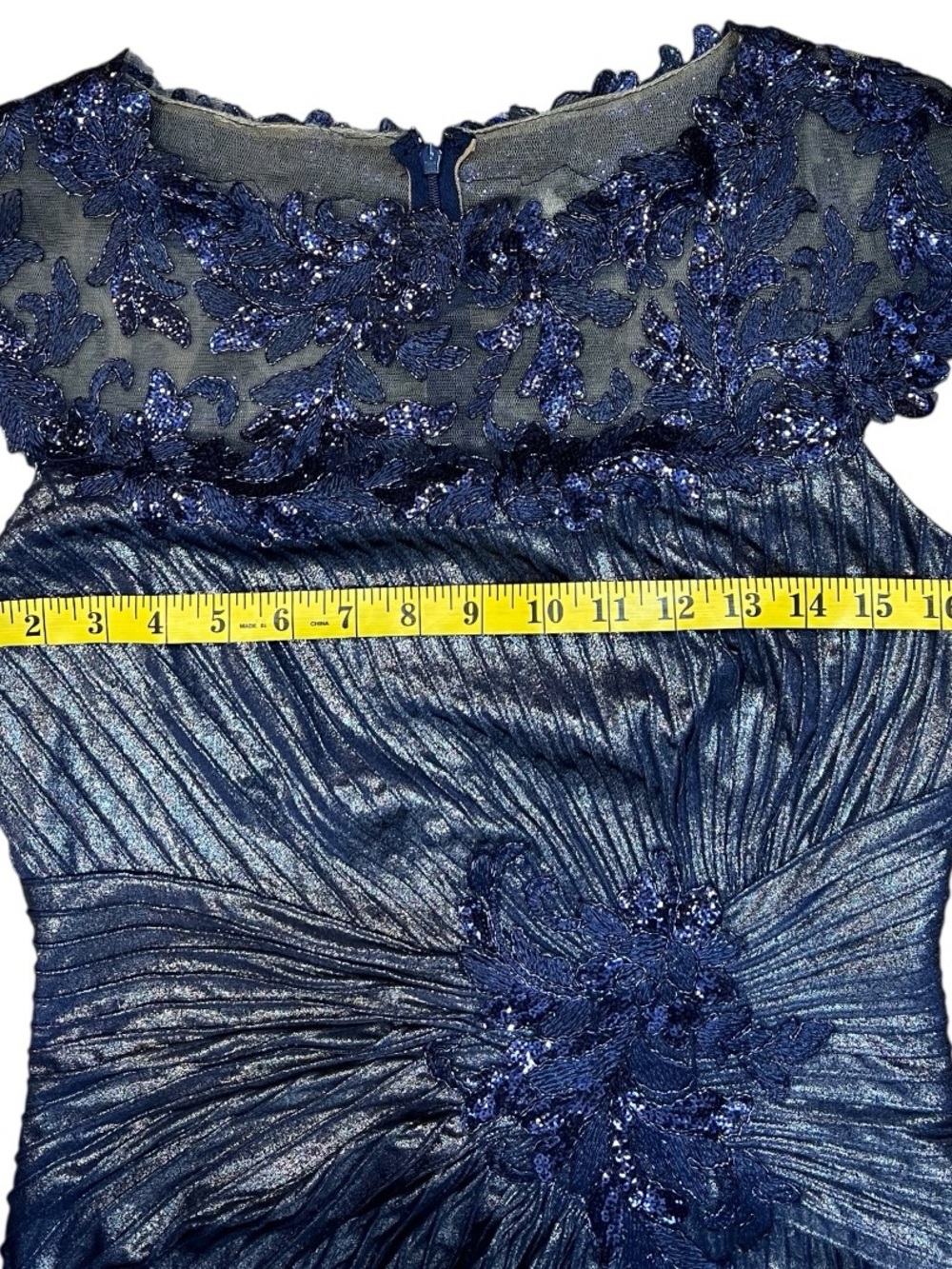 Tadashi Shoji pleated metallic dress with lace - Picture 14 of 16